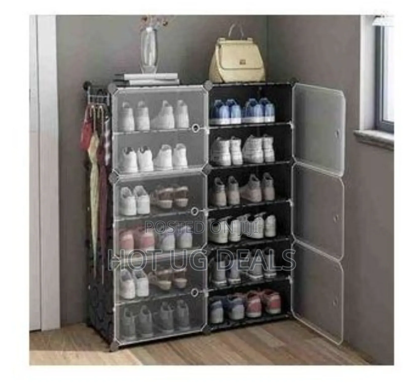 2 Column 6 Layer Plastic Shoe Rack  - Black