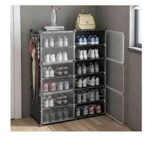 2 Column 6 Layer Plastic Shoe Rack  - Black