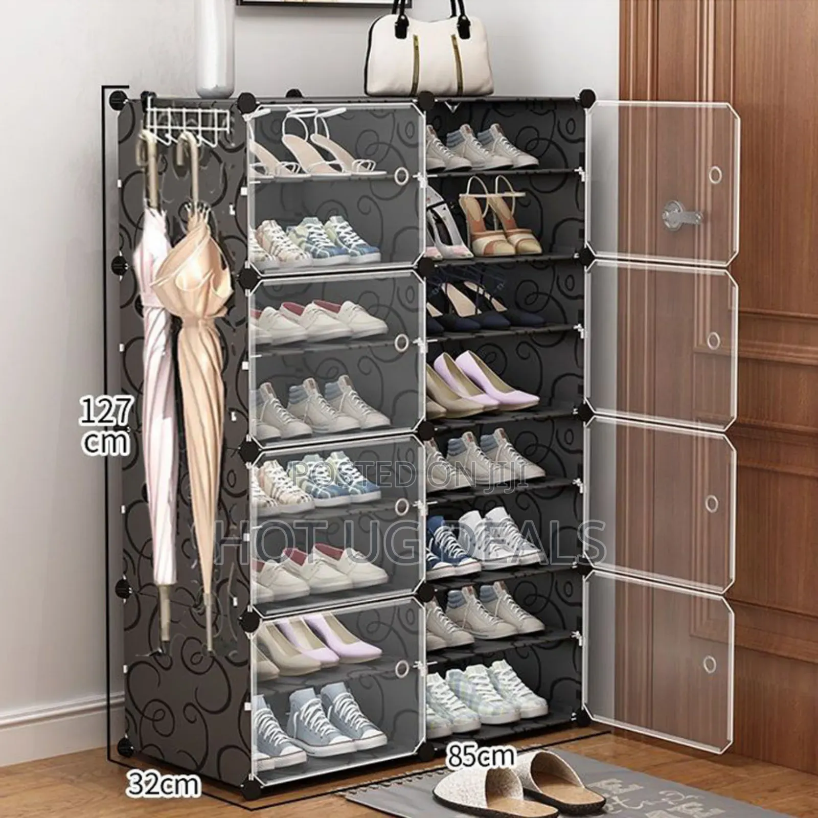 8 Layers Plastic Shoe Rack Holds Upto 32 Pairs - Black.