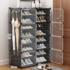 8 Layers Plastic Shoe Rack Holds Upto 32 Pairs - Black.