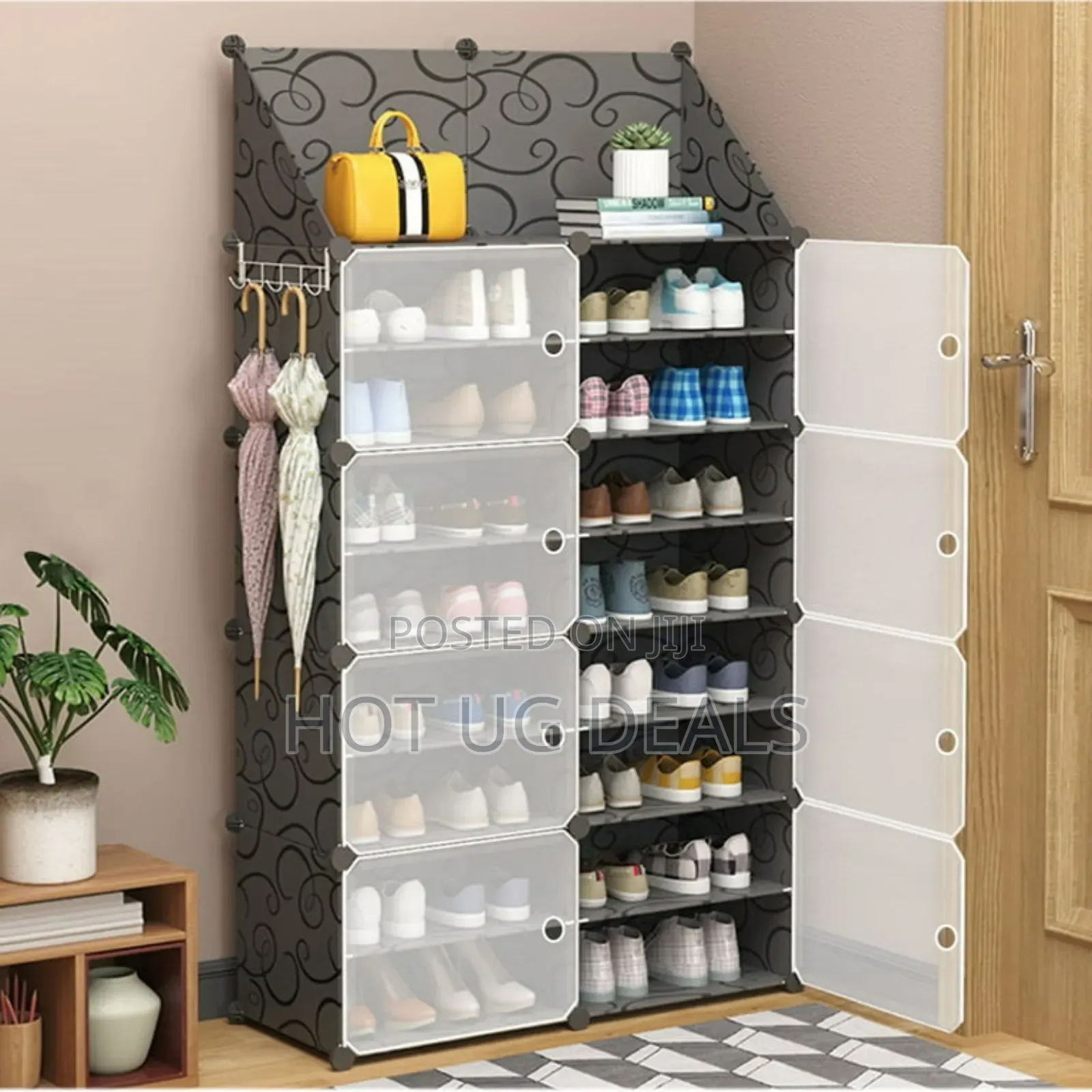 8 Layers Plastic Shoe Rack Holds Upto 32 Pairs - Black.