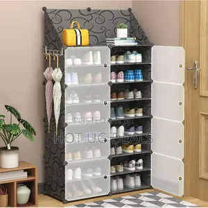 8 Layers Plastic Shoe Rack Holds Upto 32 Pairs - Black.