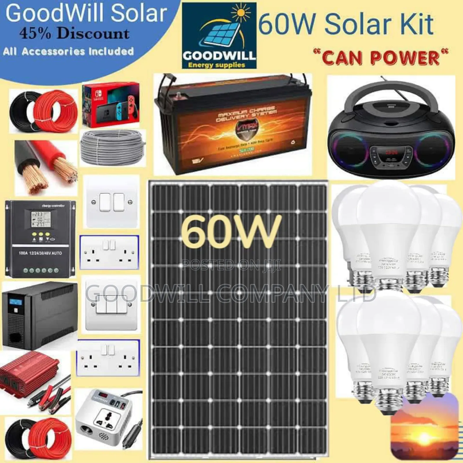 60w Solar Energy System Full Kit Green Power