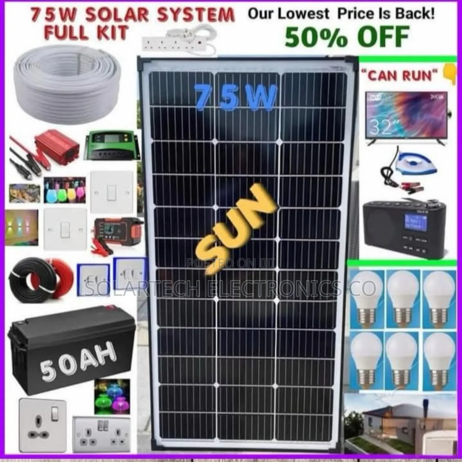 75w Sunshine Solar Power System Full Kit Tech