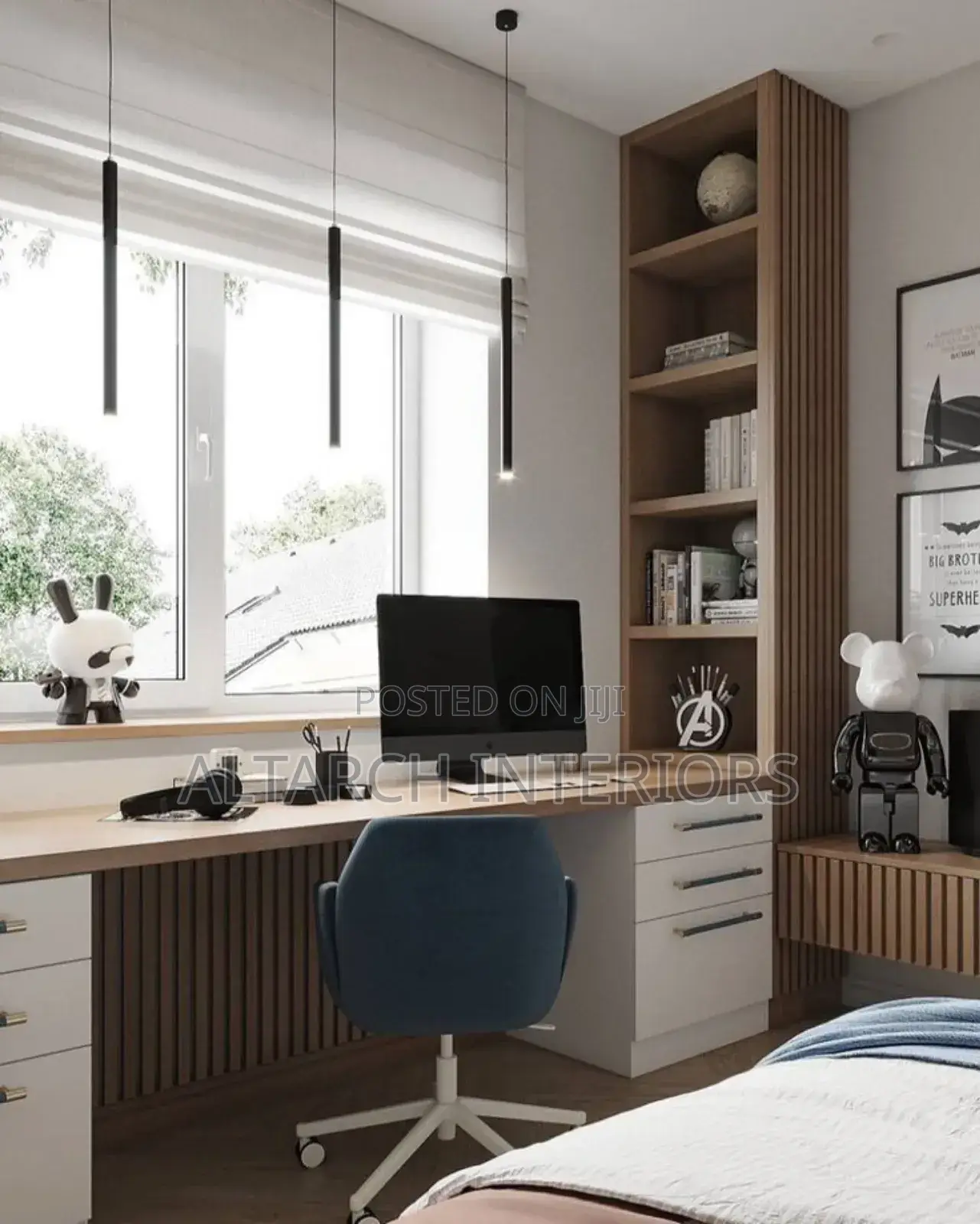 2in 1 Computer Reading Table With Drawers and Long Shelves