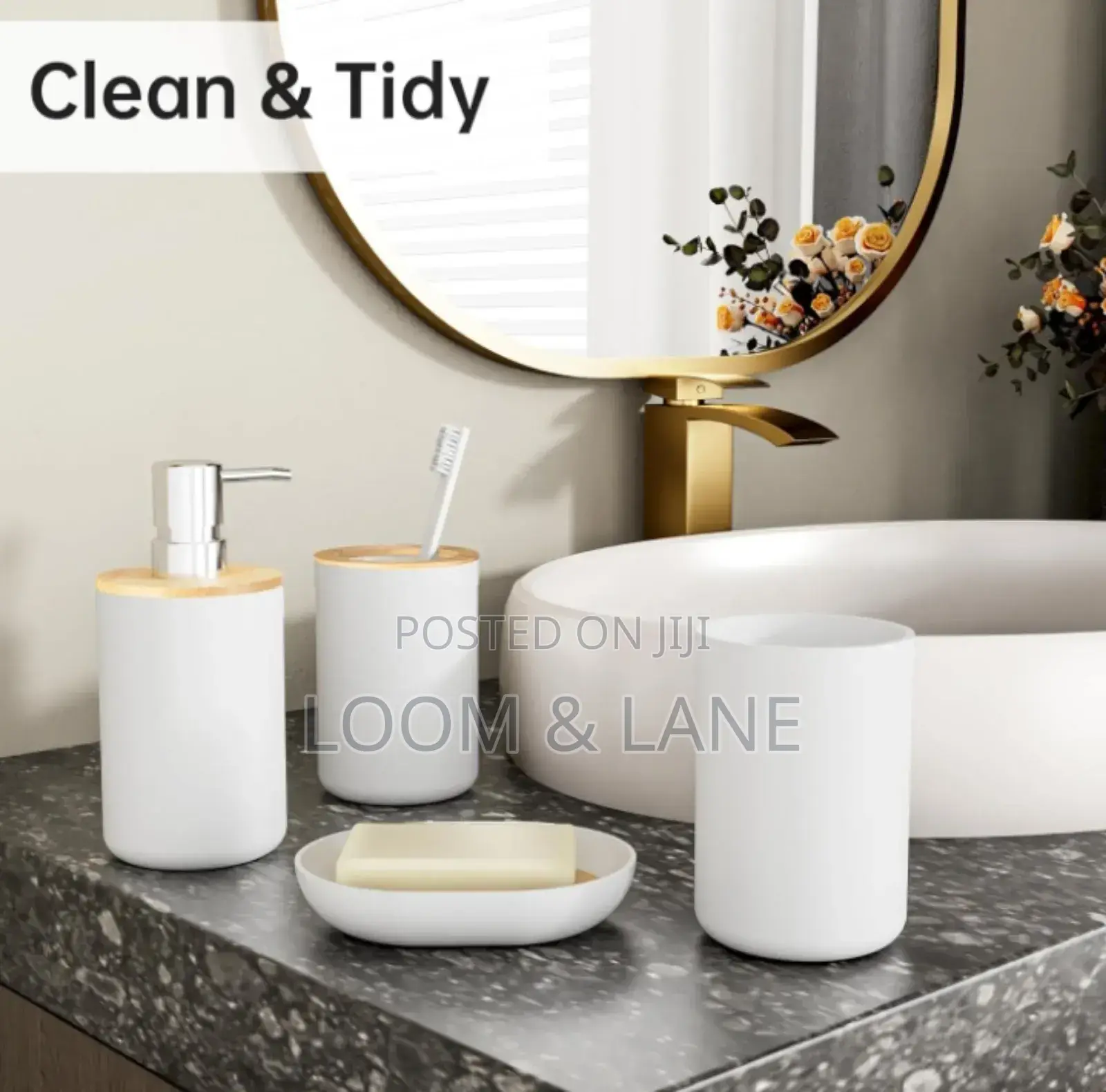 6-PCS Bathroom Accessory Set Black and White