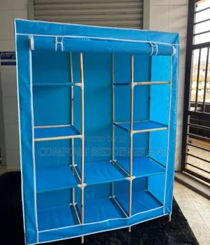 Three Column Wooden Closet With Hanging Rail Blue