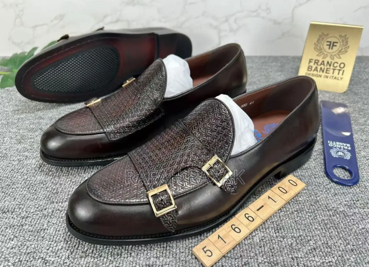 Dark Tan Franco Banetti Double Buckle Monk Strap Loafer