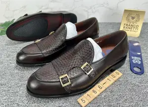 Dark Tan Franco Banetti Double Buckle Monk Strap Loafer