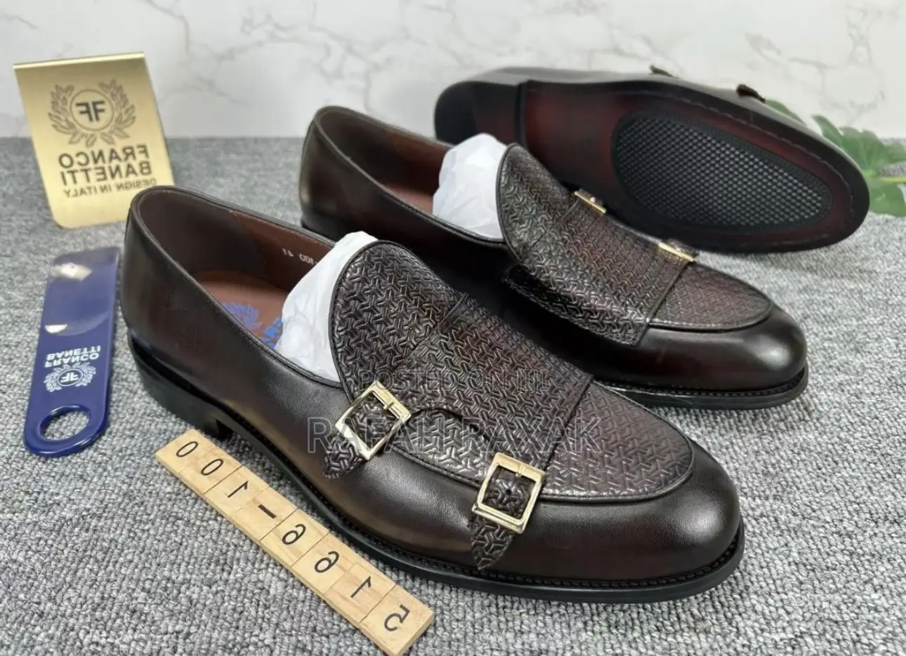 Dark Tan Franco Banetti Double Buckle Monk Strap Loafer