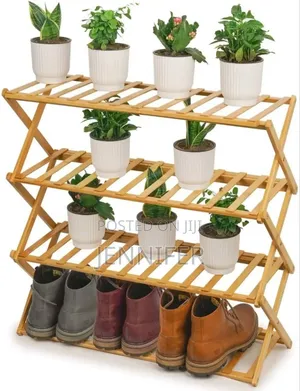 Foldable Bamboo Stackable Shoe Rack Multifunctional 4layer