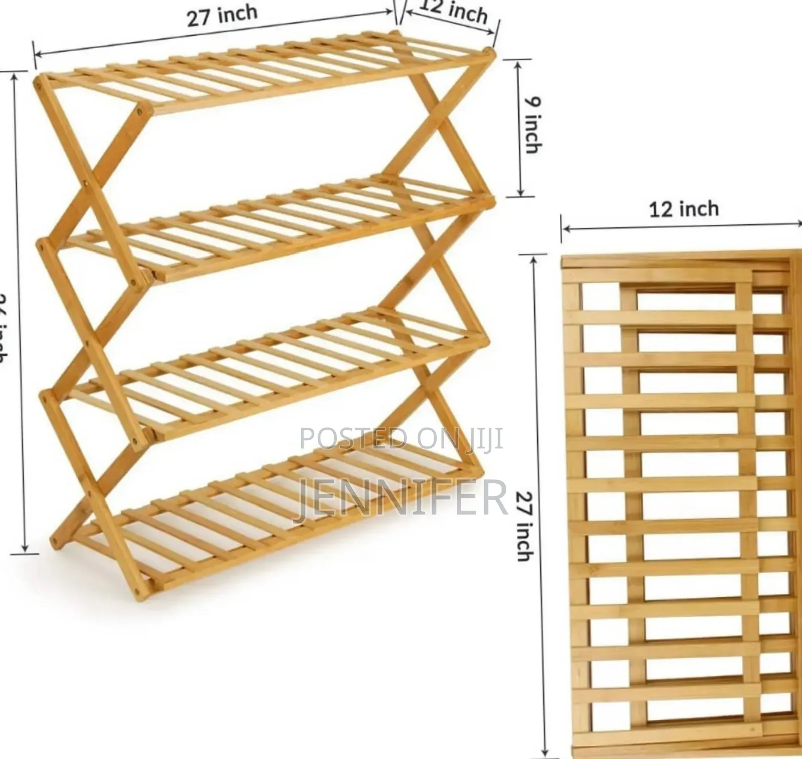 Foldable Bamboo Stackable Shoe Rack Multifunctional 4layer