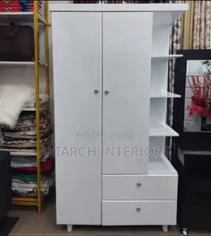 Simple 2 Door Closet With 2 Drawers Well Finished in White
