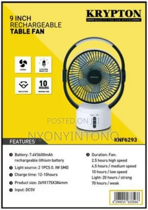 Krypton 9" Rechargeable Table Fan and Light