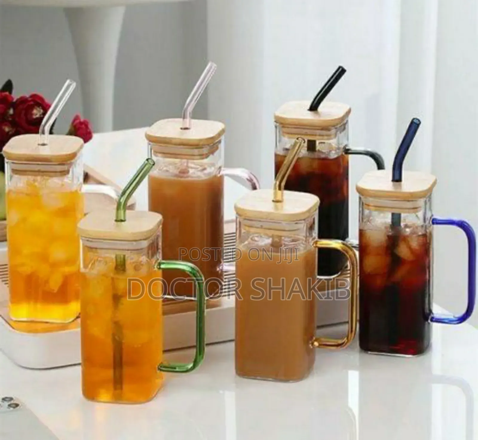 Luxurious 400ml Square Glass Cups With Bamboo Lids