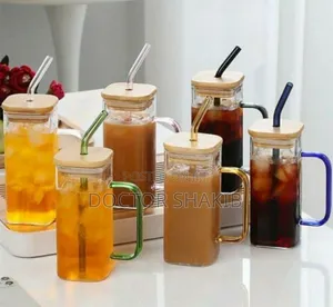 Luxurious 400ml Square Glass Cups With Bamboo Lids