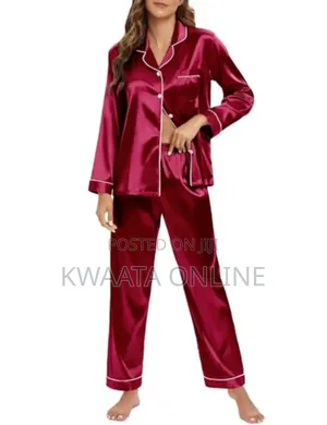 2 Pc Women's Silk Satin Pajamas Set Long Sleeve Sleepwear