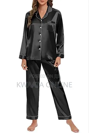 2 Pc Women's Silk Satin Pajamas Set Long Sleeve Sleepwear
