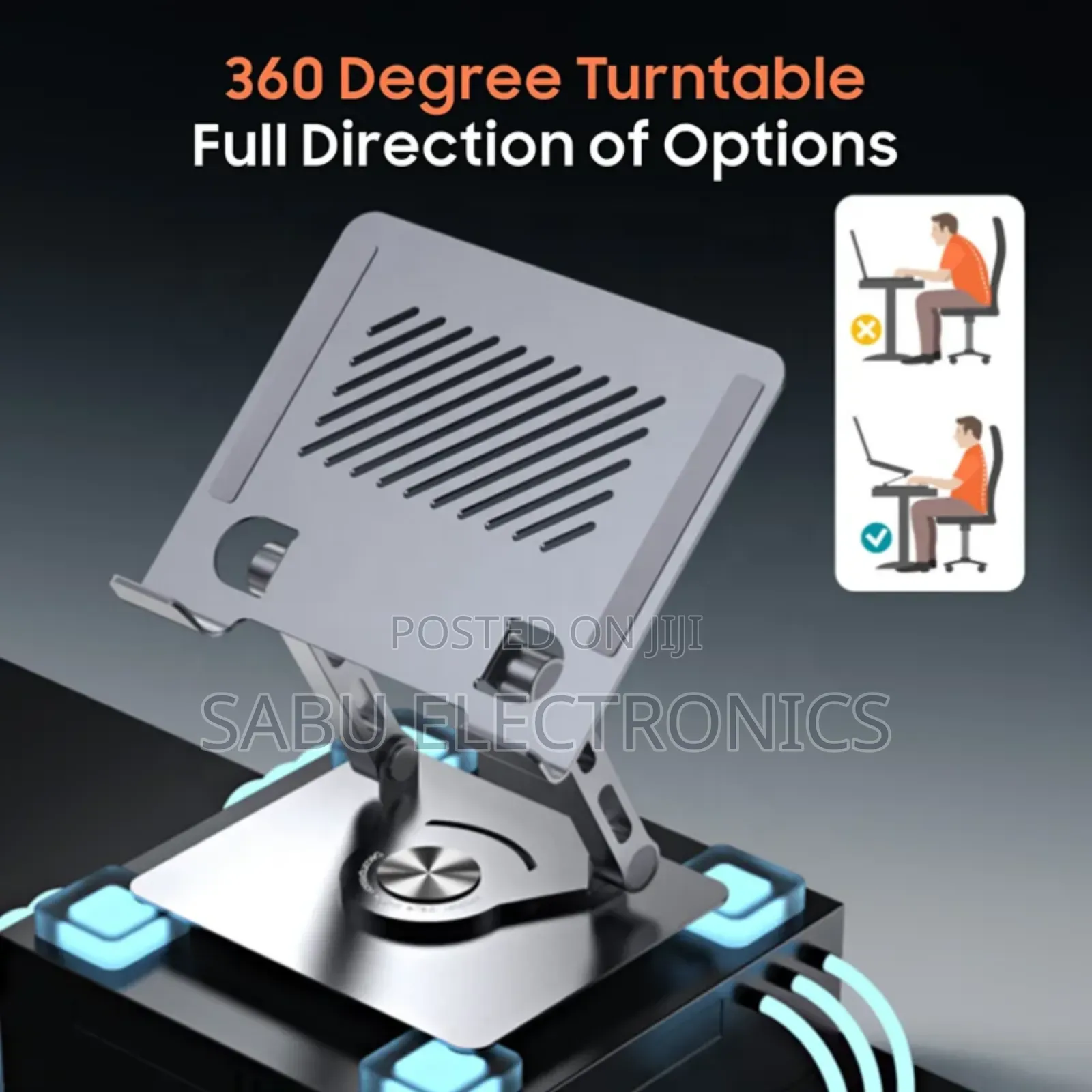 Premium 360° Adjustable Laptop Riser –Sleek- Foldable Design