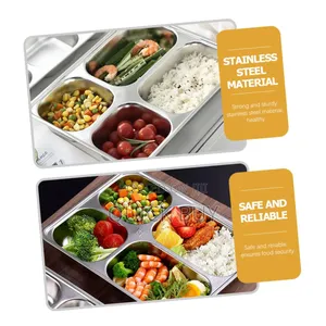 2pcs Stainless Steel Rectangular Food Serving Plate Tray