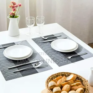 6 PCS Table Place Mats With a Runner. Black Grey 