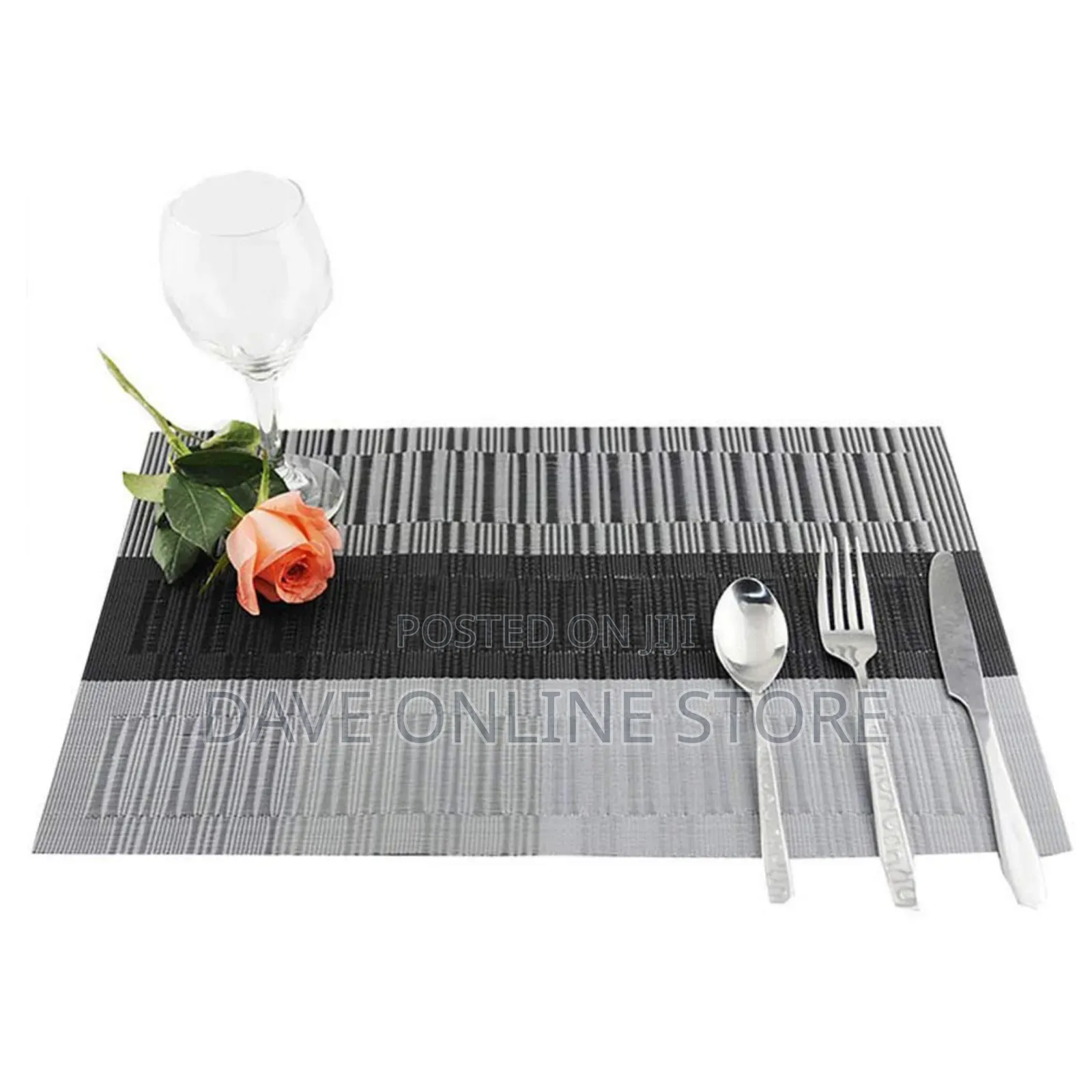 6 PCS Table Place Mats With a Runner. Black Grey 