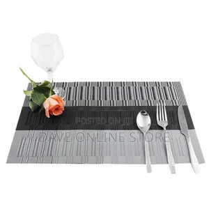 6 PCS Table Place Mats With a Runner. Black Grey 