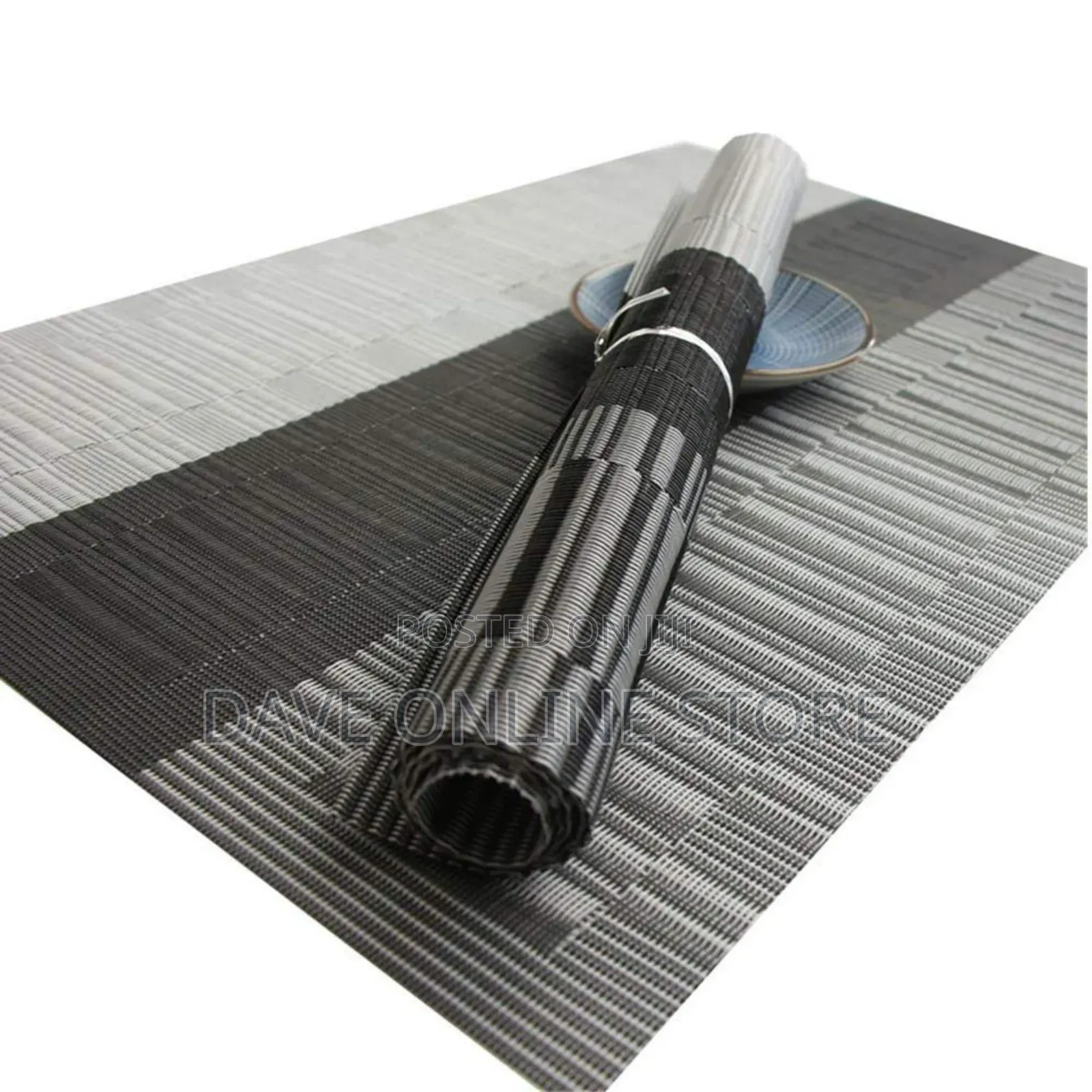 6 PCS Table Place Mats With a Runner. Black Grey 