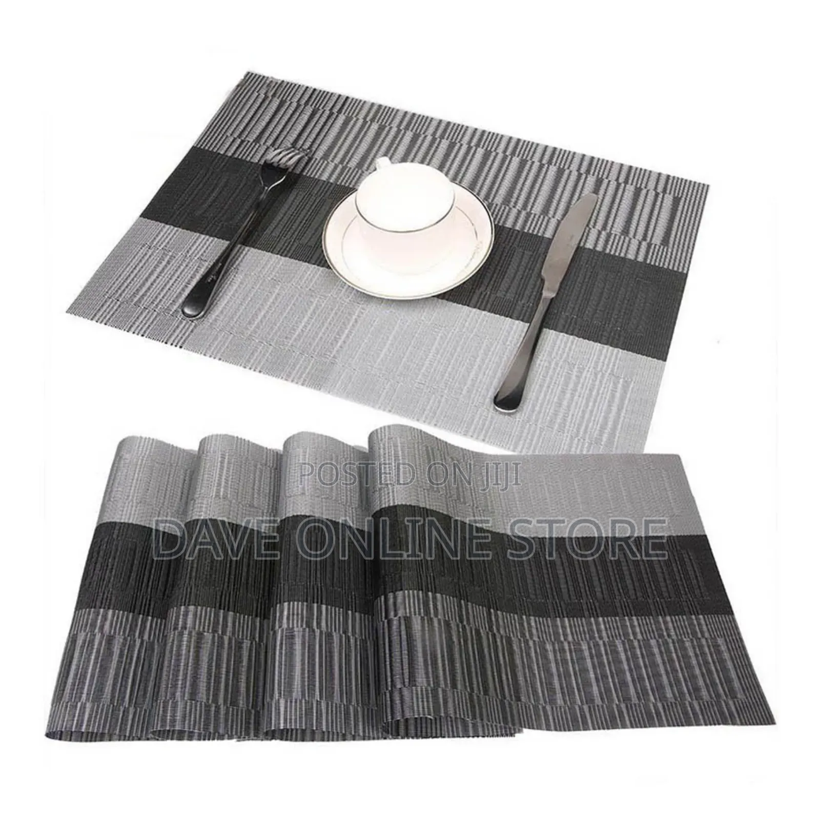 6 PCS Table Place Mats With a Runner. Black Grey 