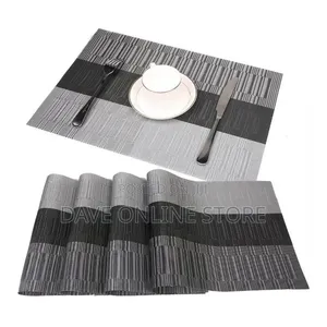 6 PCS Table Place Mats With a Runner. Black Grey 