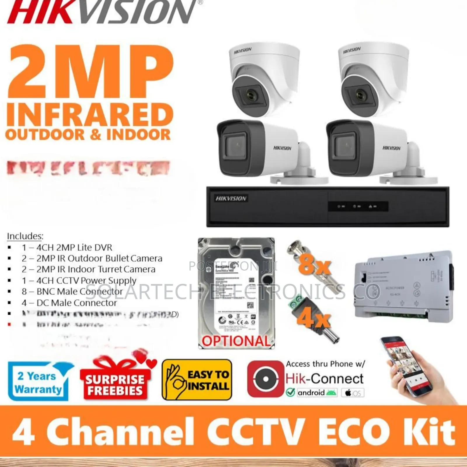2mp 4 Channel Hik Vision CCTV Camera Kit Full Color Duhk