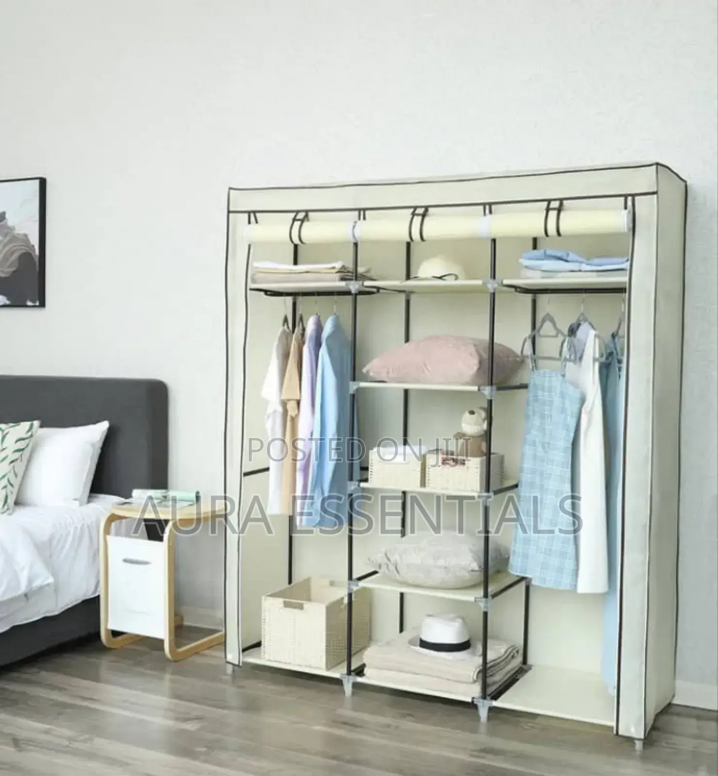 3 Folding Wardrobe, Fabric Closet, Comes With Jointed Metal