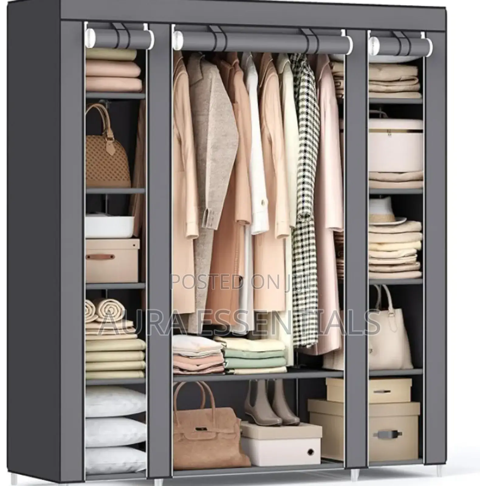 3 Folding Wardrobe, Fabric Closet, Comes With Jointed Metal