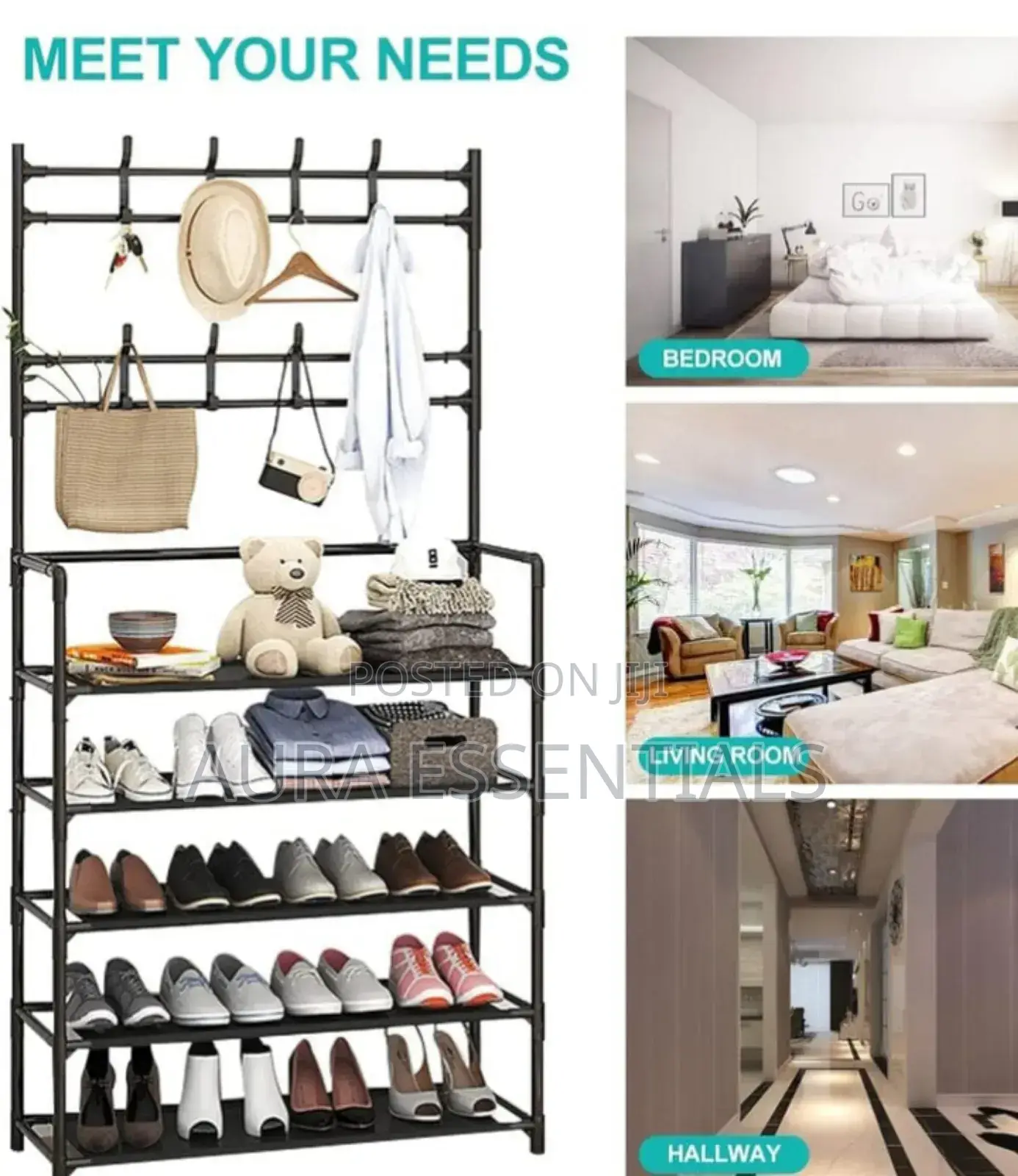 Black Shoe and Hat Rack - Hall Tree,Freestanding