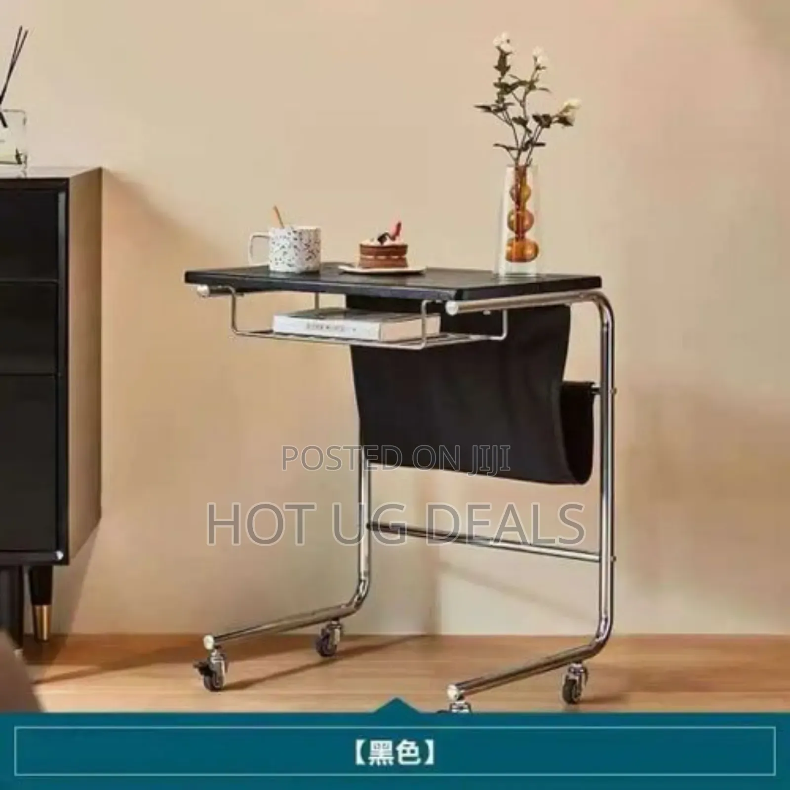 Side Table With Metalic Stands And Wheels (Not Assembled)