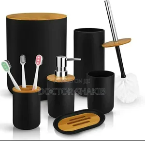 Luxurious 6-PCS Bathroom Accessory Set Black and White
