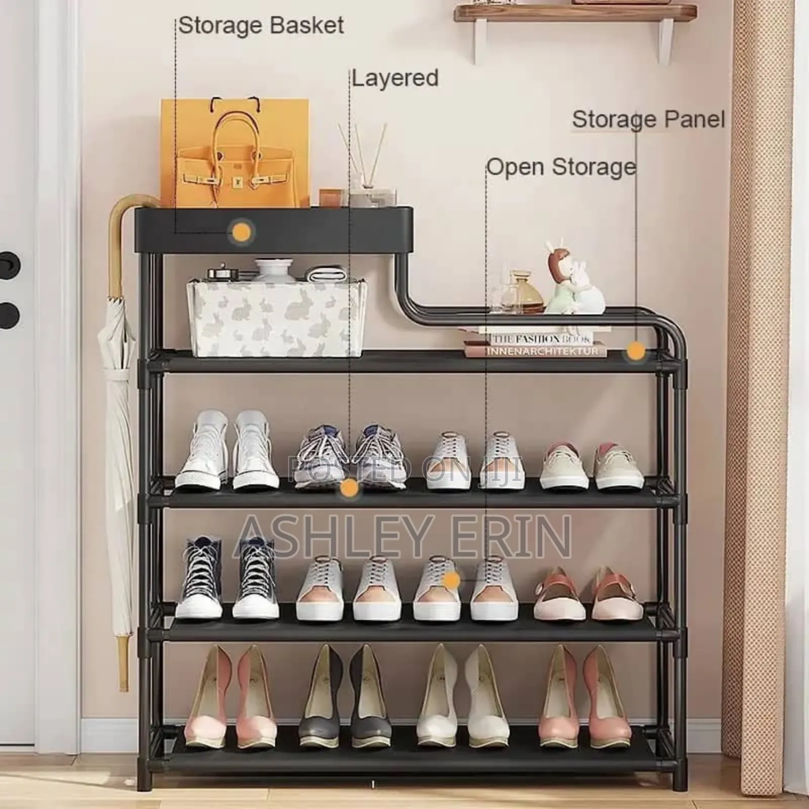 5layer 80cm Metal Multifunction Shoe Storage Rack Black