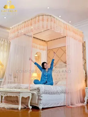 Drawstring Wall Mount Mosquito Net Peach