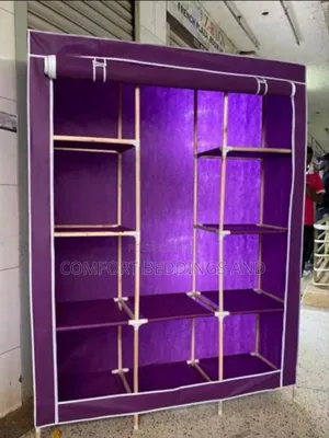 Three Column Wooden Closet Purple With Hanging Rail