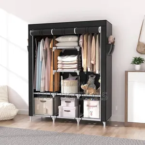 3 Column Metal Cloth Wardrobe With Stronger Pipes - Black
