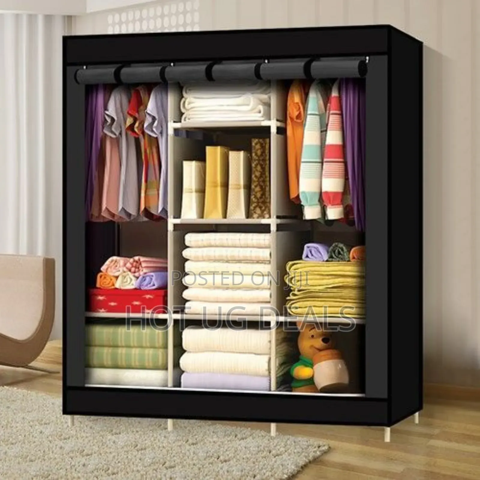 3 Column  Metallic Cloth Frame Portable Wardrobe Storage