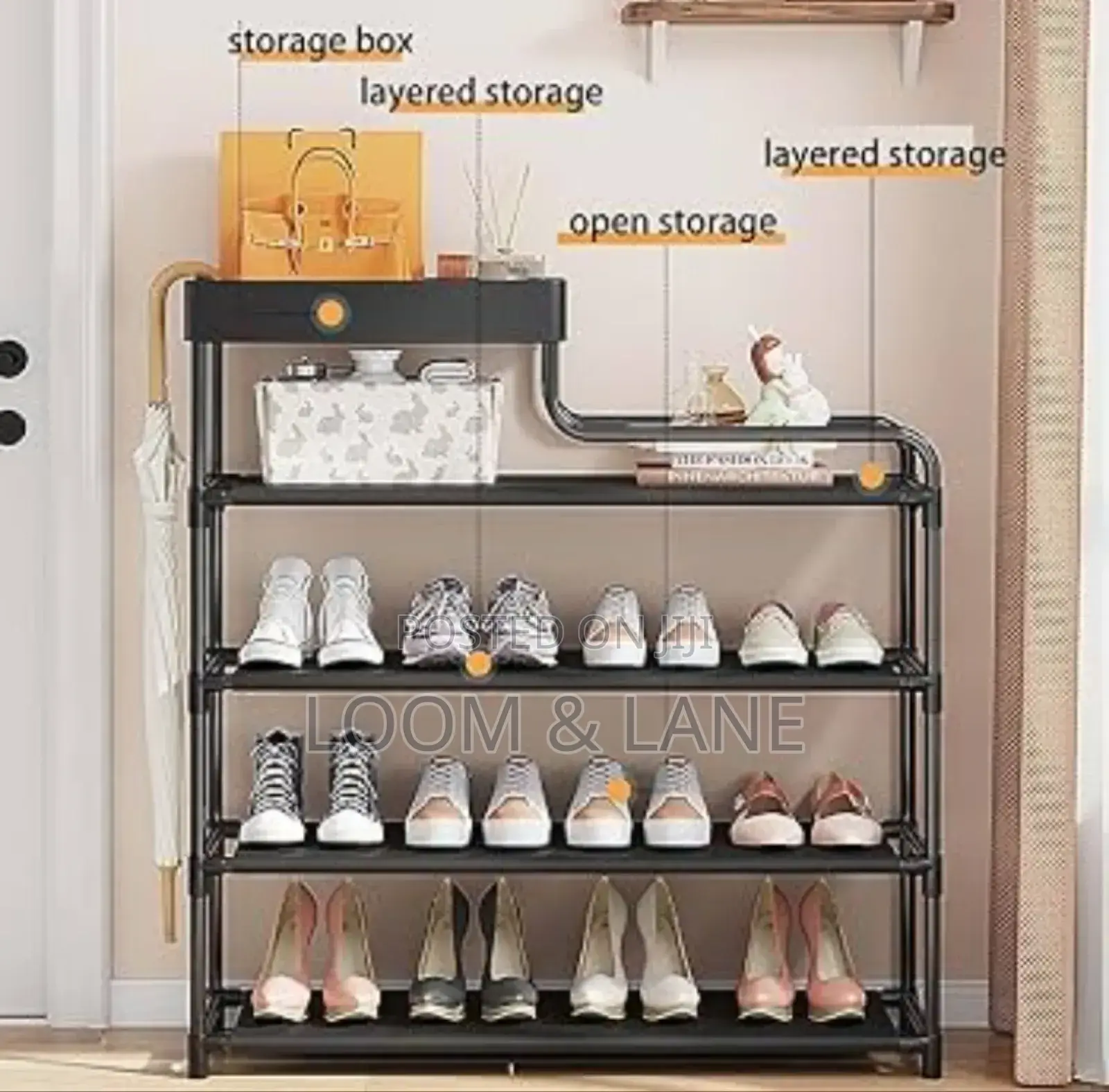 5layer 80cm Metal Multifunction Shoe Storage Rack Black