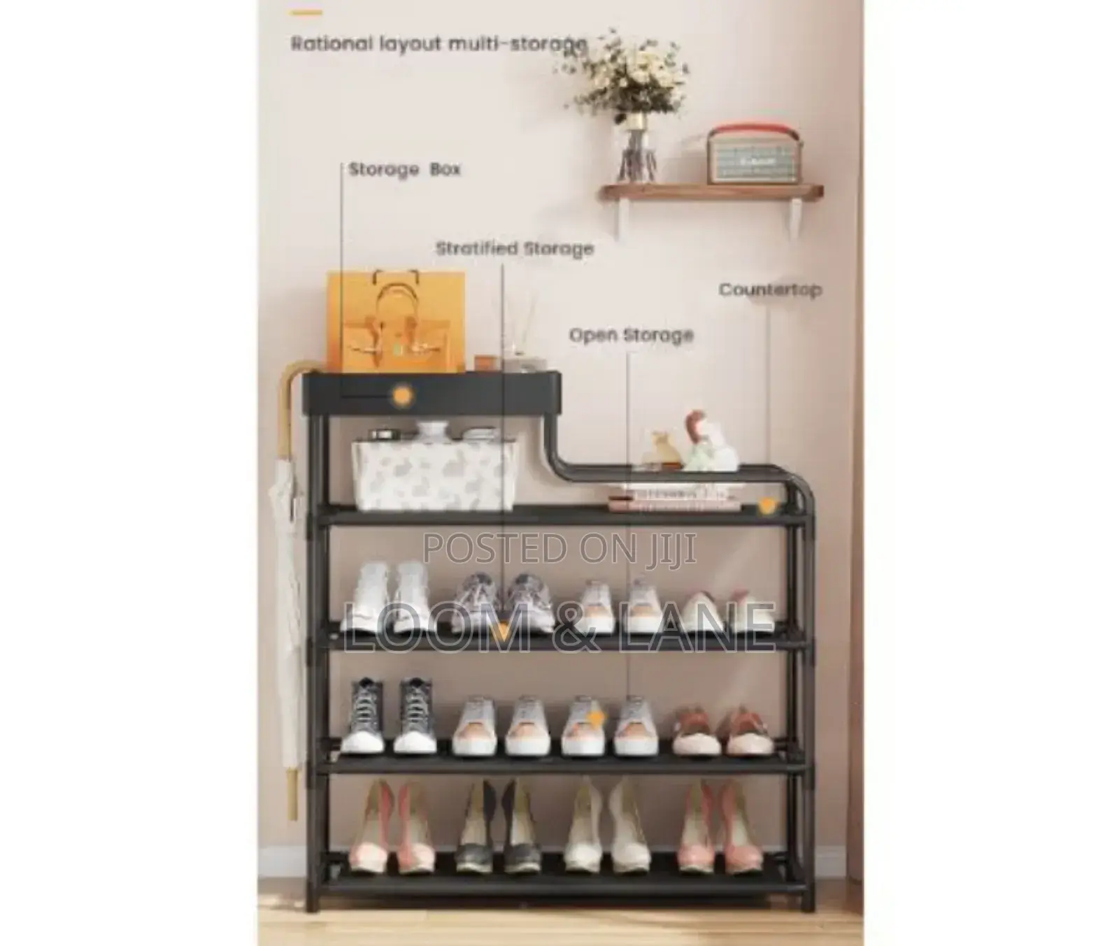 5layer 80cm Metal Multifunction Shoe Storage Rack Black