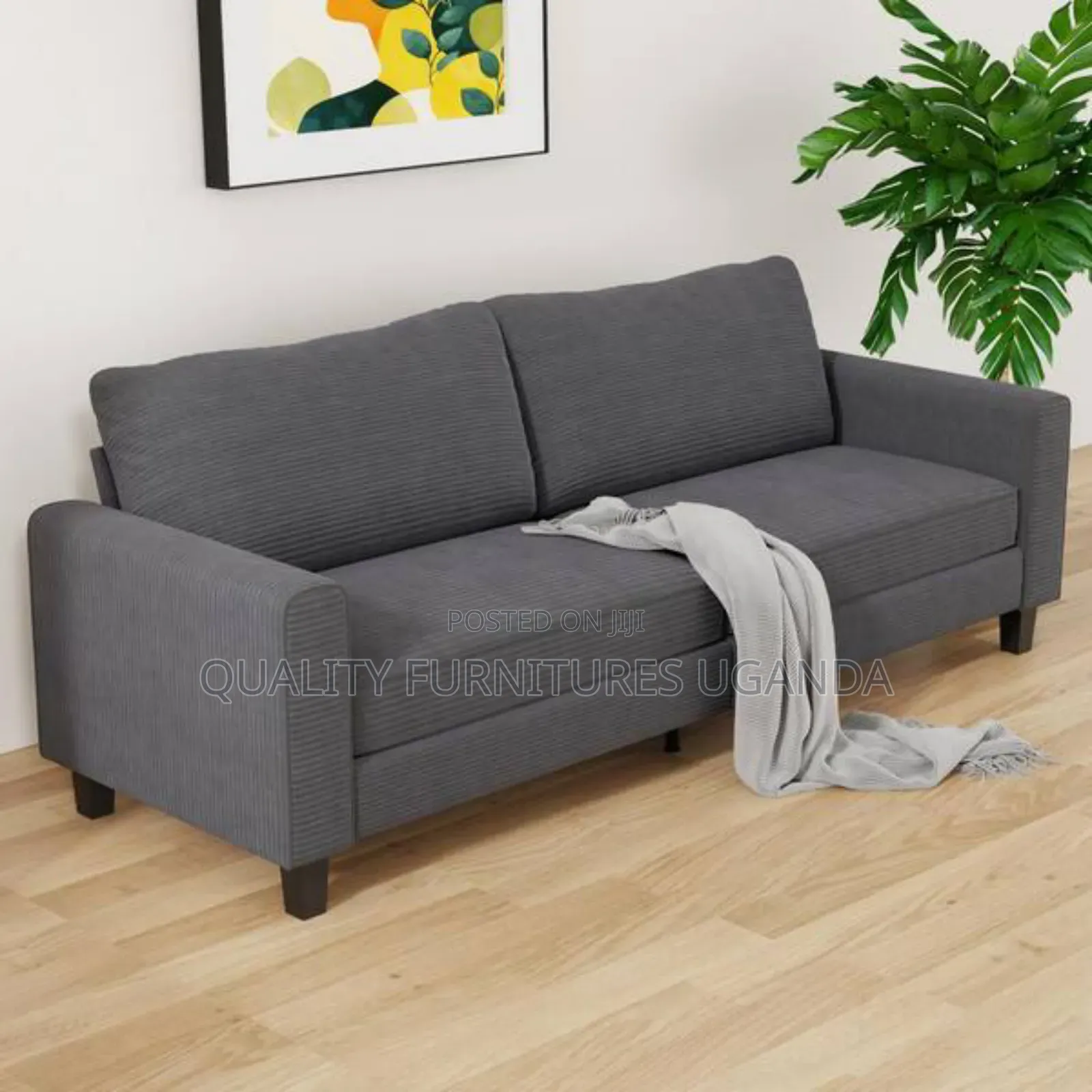 Square Arm Fabric Rectangular 3 Seater