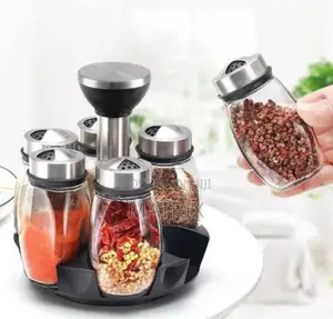 6 in 1 Glass Spice Jar Set Sugar Pepper Bottles Organizer