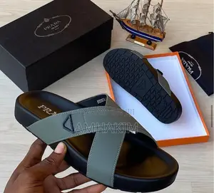 Classic Men's Prada Leather Crossed Sandals in Stock