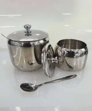 Stainless Steel Sugar Bowl With a Spoon