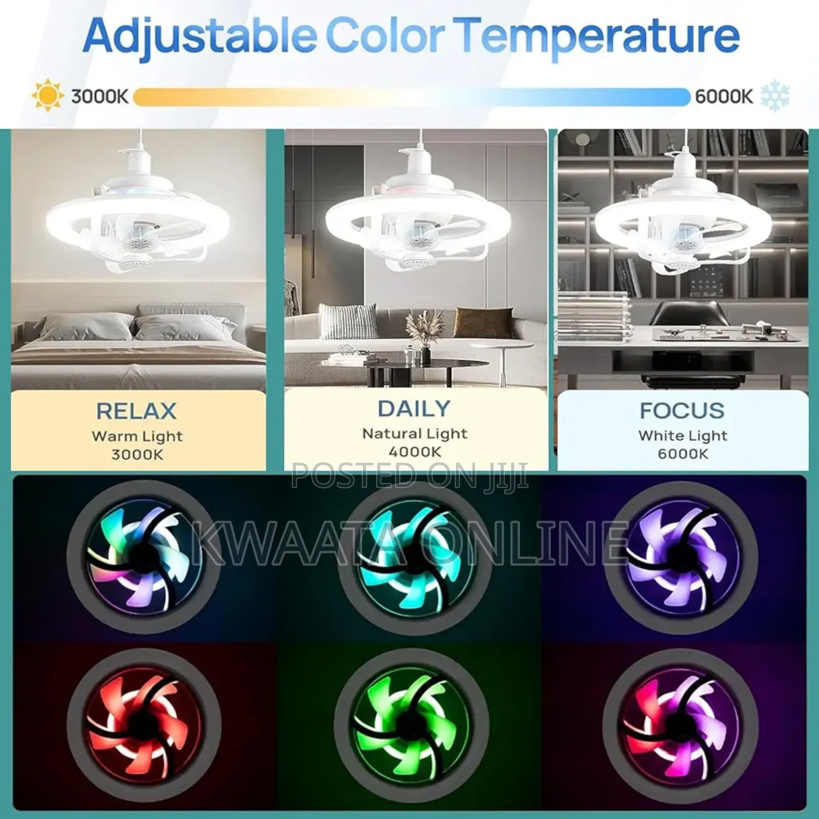 2in1 Rotating Ceiling Fan Light Lamp Remote Control Led Fan