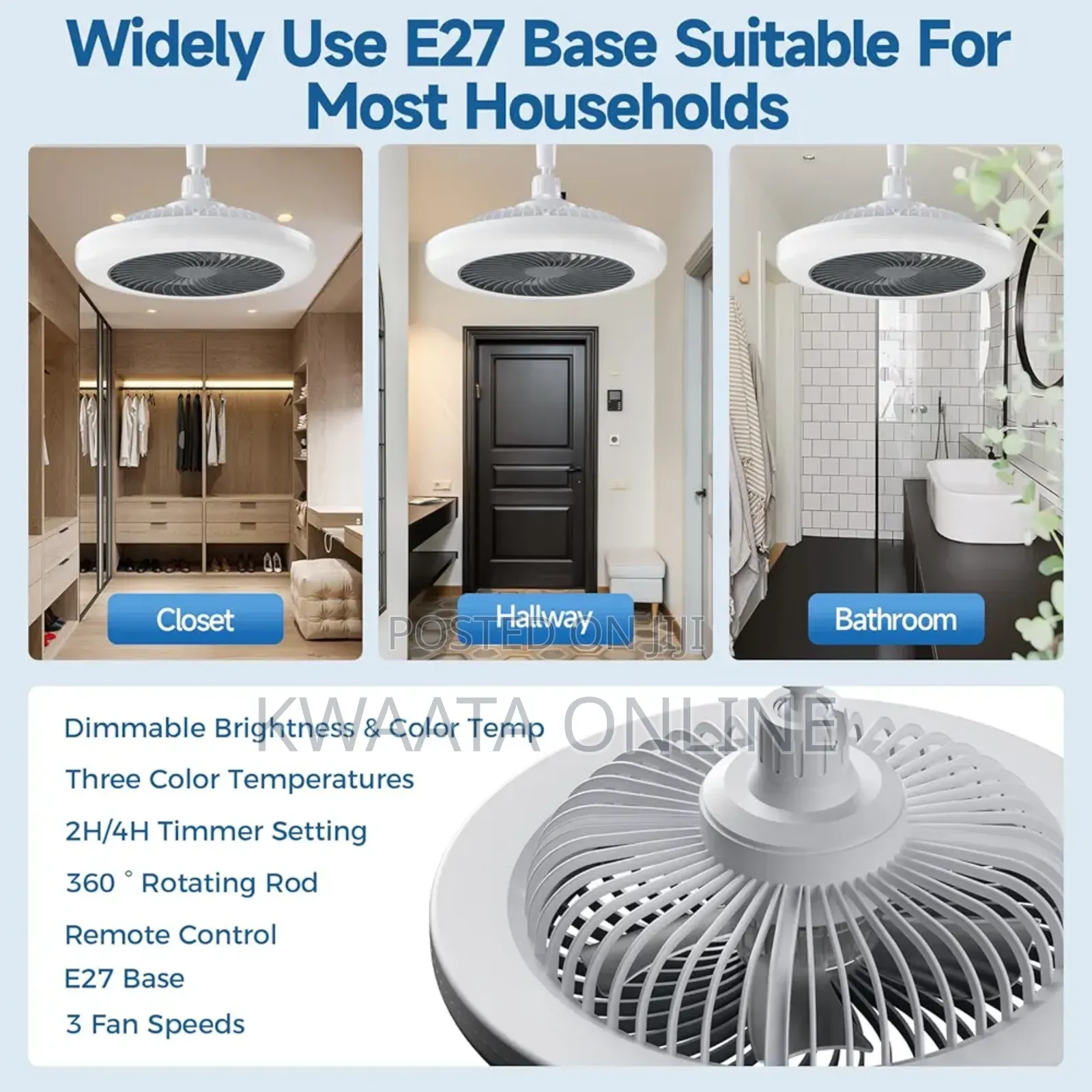 2in1 Ceiling Fan and Light E27 30w Fan With Remote Control