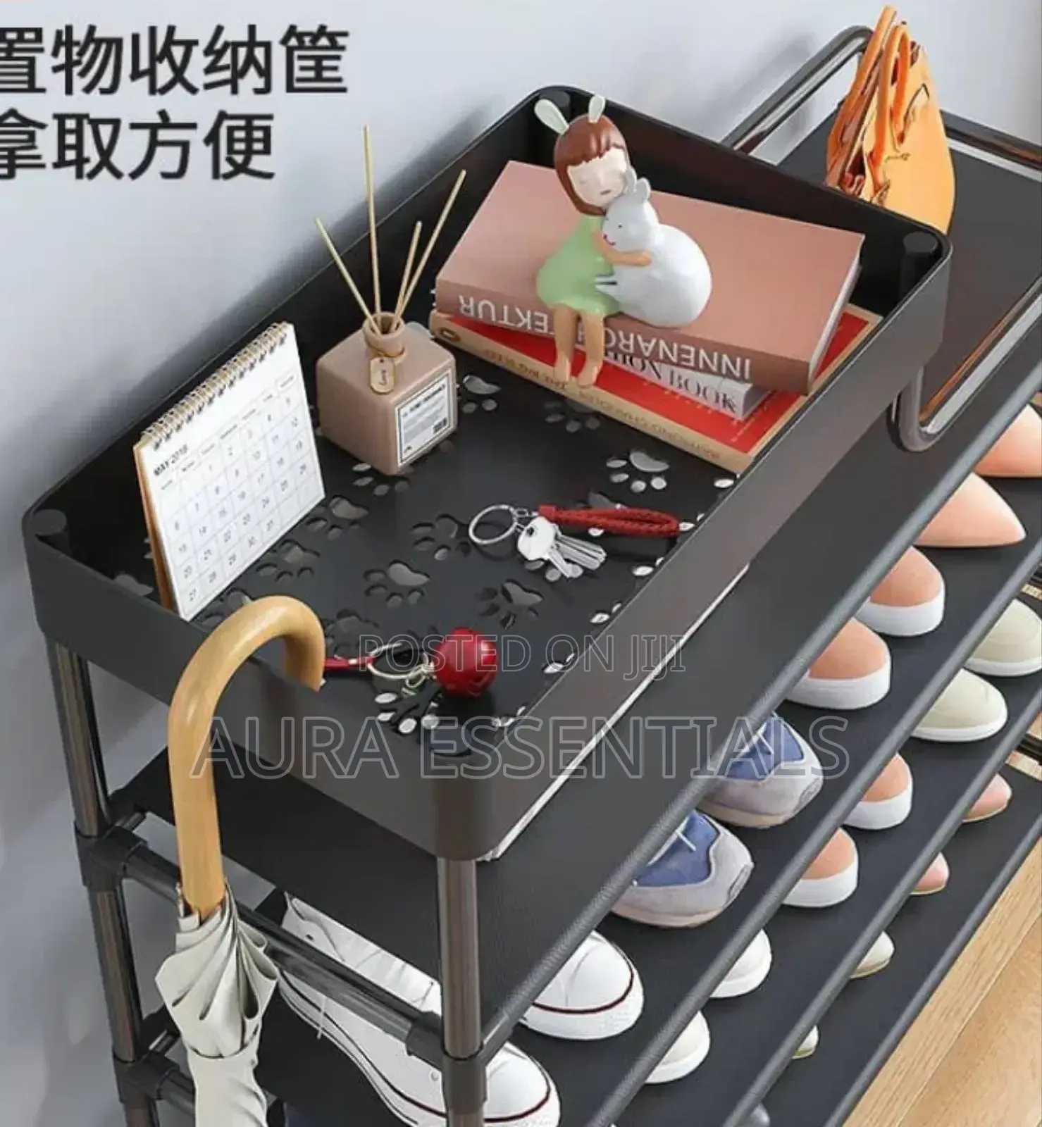 5layer 80cm Metal Multifunction Shoe Storage Rack Black